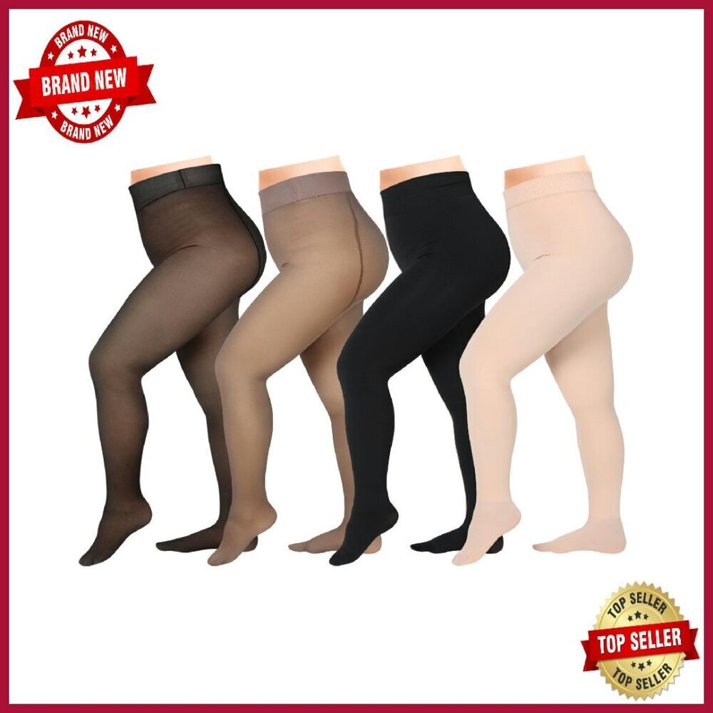 Plus Size Fleece Lined Thermal Tights 4-Pack Winter Leggings